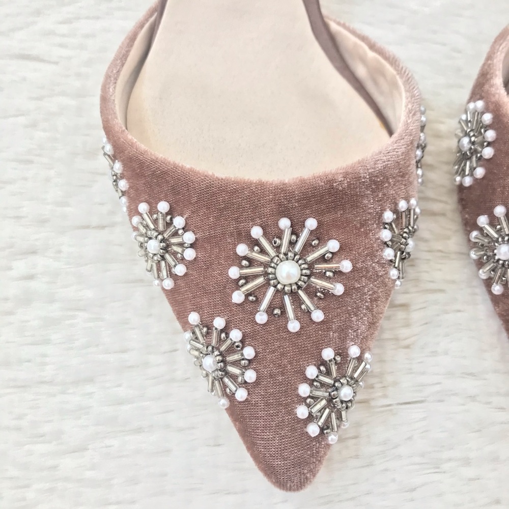 Zara Velvet Beaded Pearl Embellished Slingbacks - Picture 1 of 8